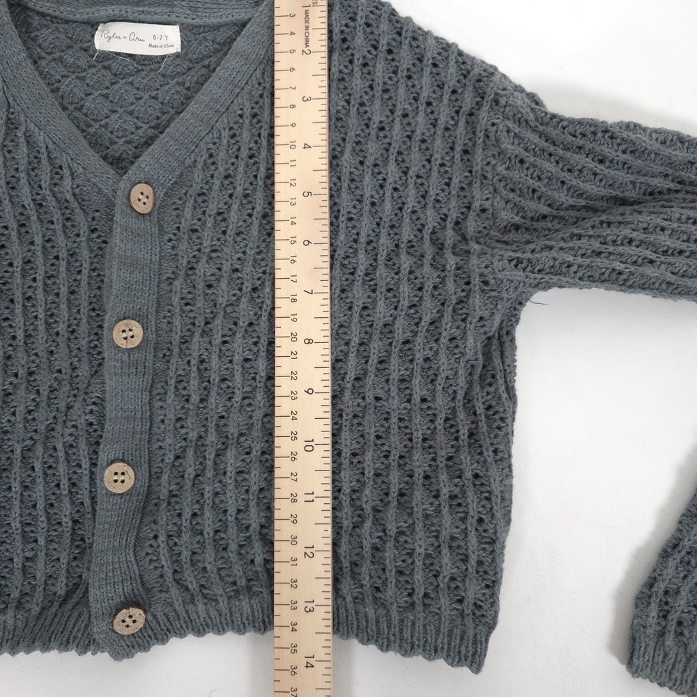 RYLEE + CRU Kids Girls Knit Cardigan Gray Button 100% Cotton Cozy Size 6-7Y - Picture 4 of 10
